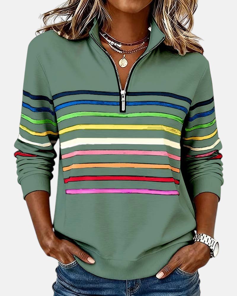 Women's Striped Quarter-Zip Sweatshirt - Green
