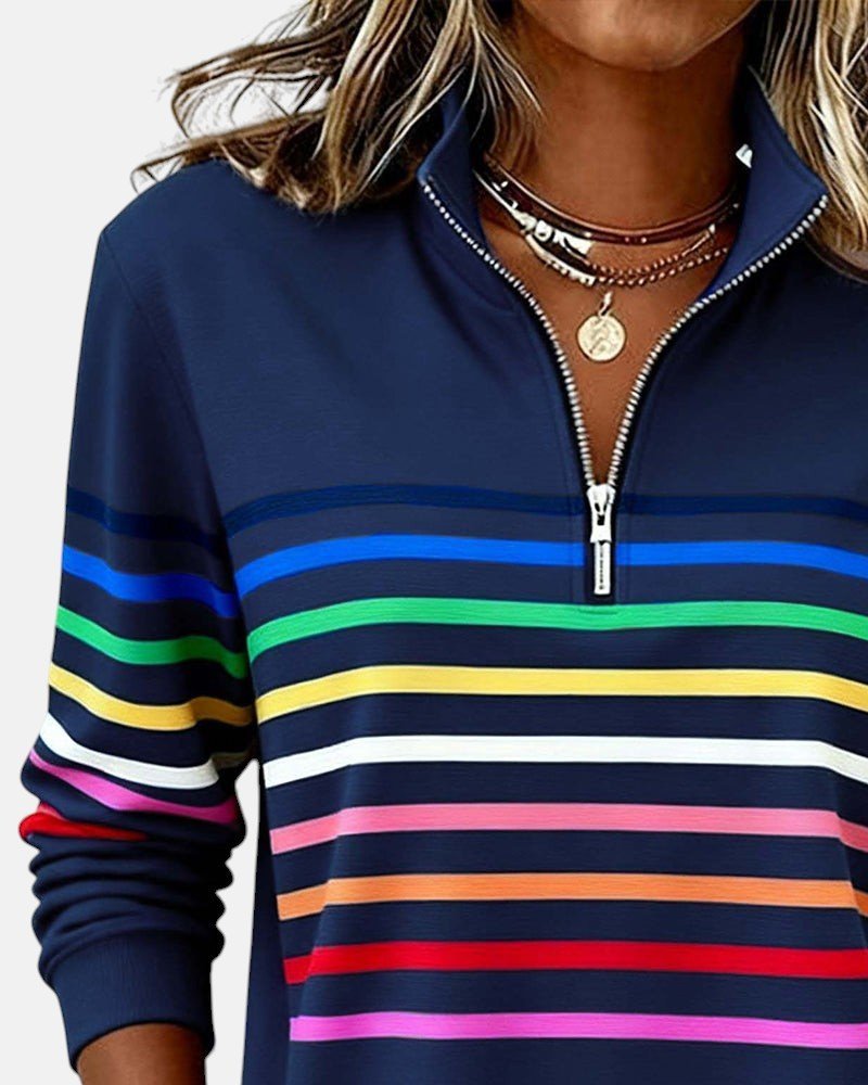 Women's Striped Quarter-Zip Sweatshirt