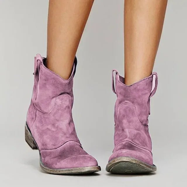 Women's Suede Western Ankle Boots - Pink