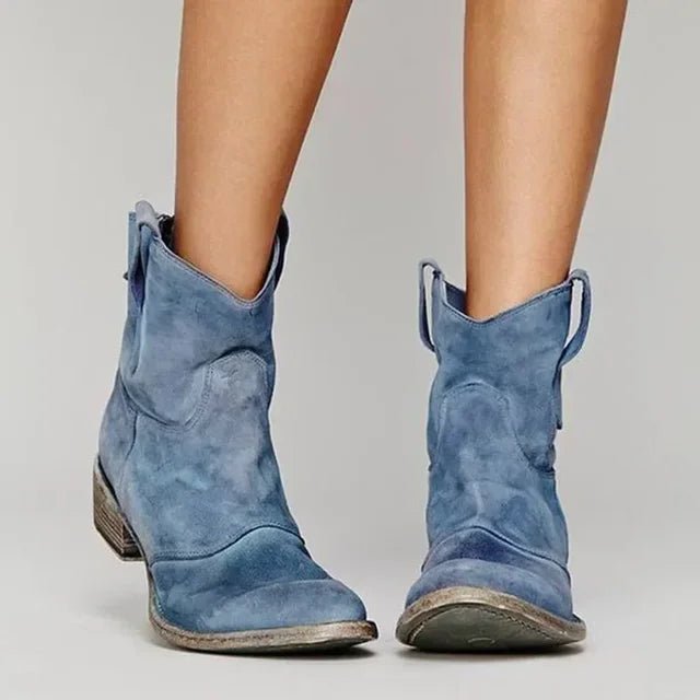 Women's Suede Western Ankle Boots - Blue