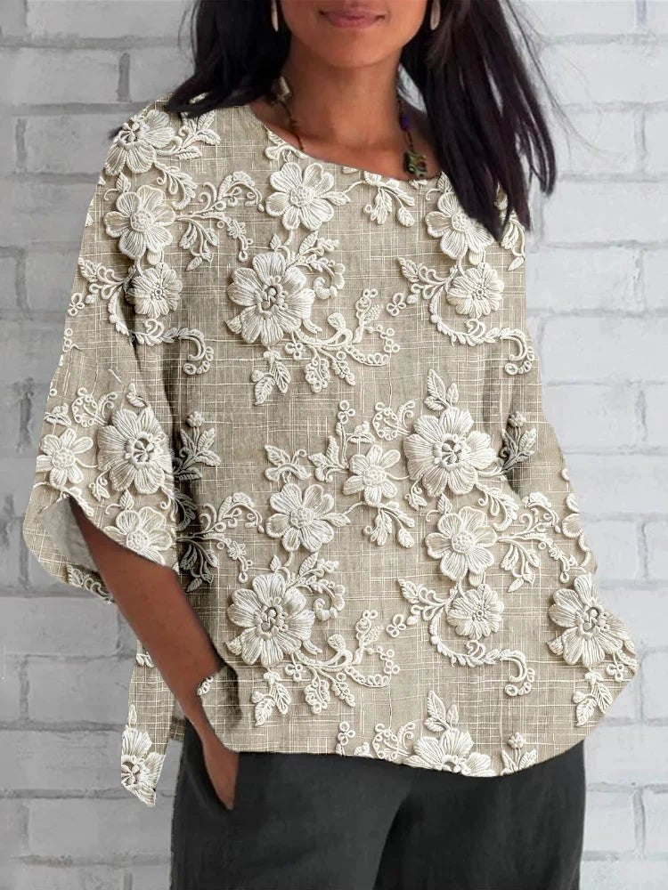 Women's Floral Blouse - Khaki