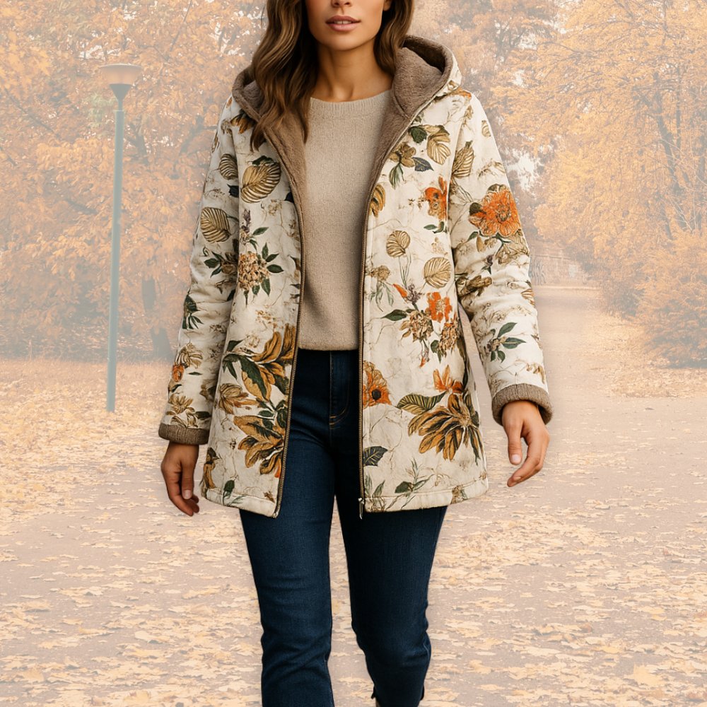 Women's Floral Hooded Parka Faux Fur Coat