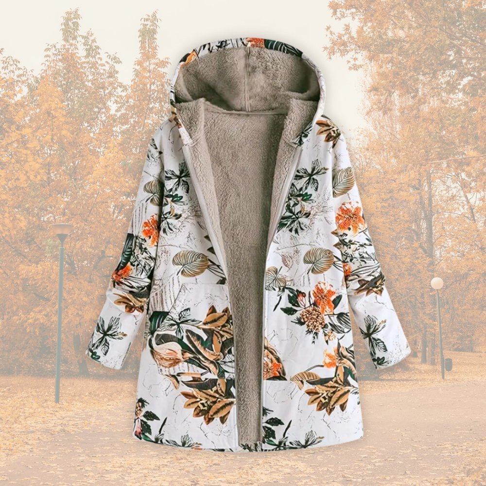Women's Floral Hooded Parka Faux Fur Coat