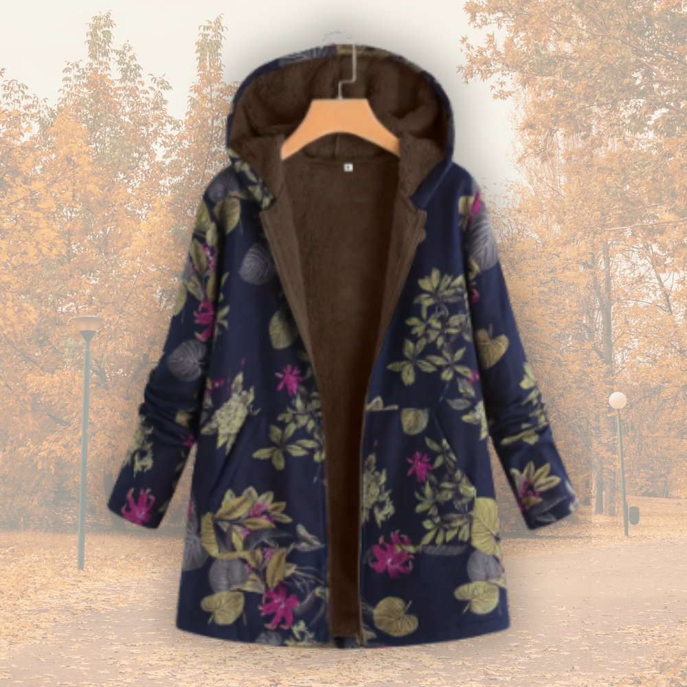 Women's Floral Hooded Parka Faux Fur Coat