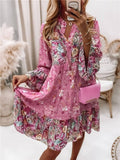 Floral Long Sleeve Midi Dress - Pink