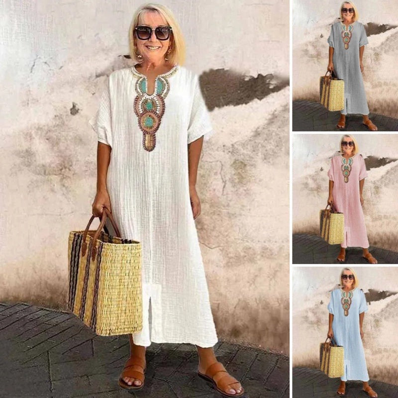 Embroidered Beach Maxi Dress