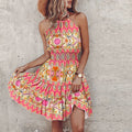 Floral Halter Mini Dress - Pink