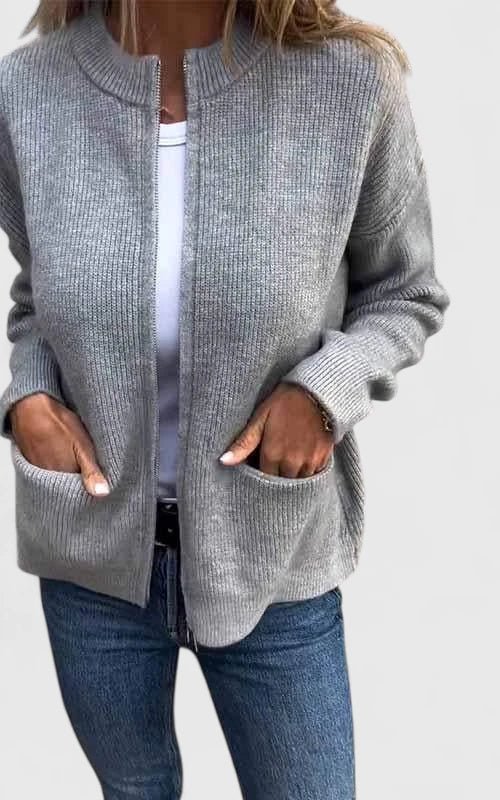 Women's Knit Bomber Cardigan - Gray