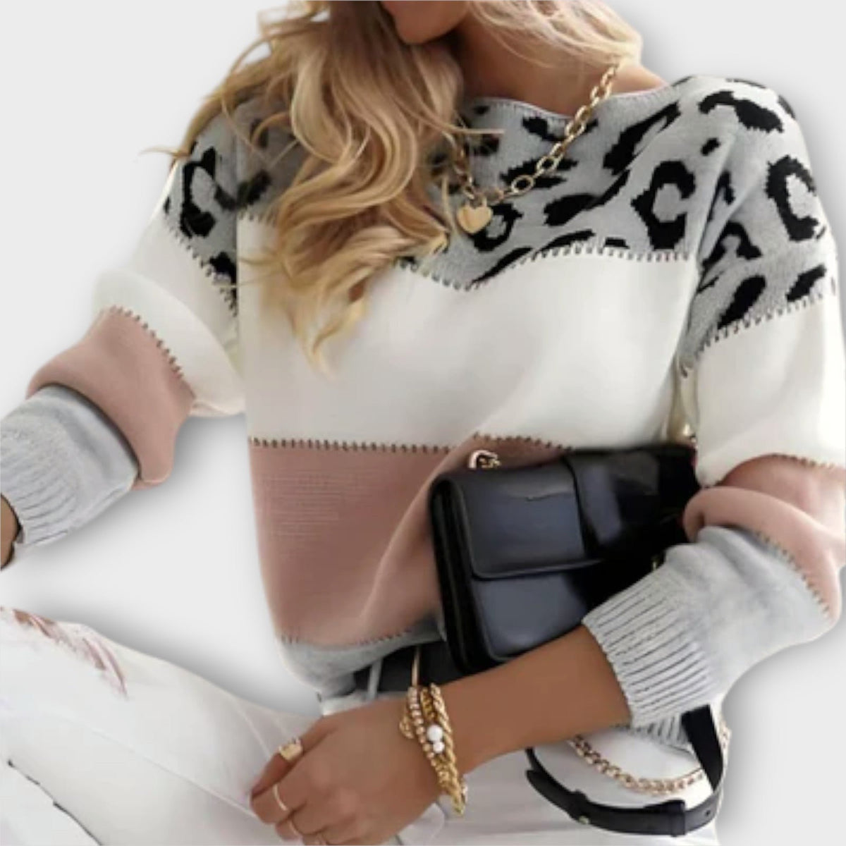 Women's Leopard Print Sweater - Pink