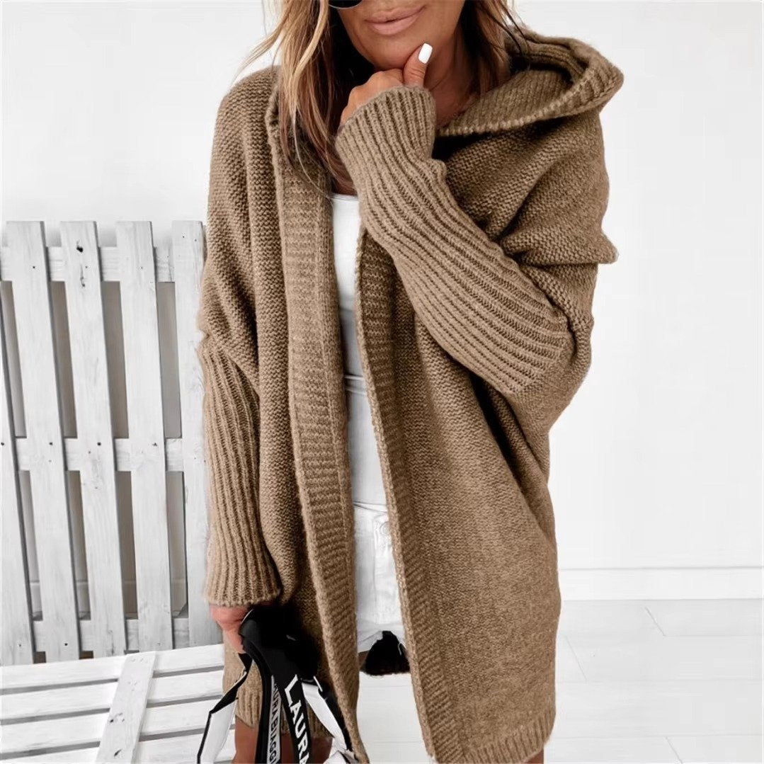 Women's Oversized Hooded Cardigan - Khaki