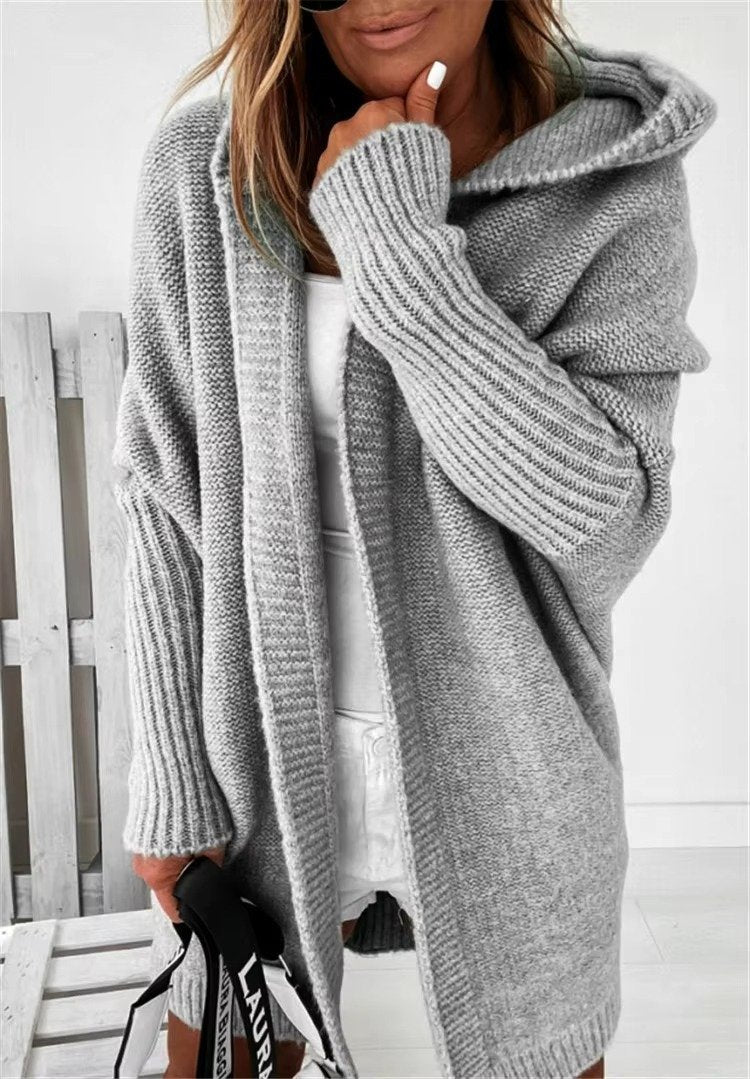 Women's Oversized Hooded Cardigan - Light Gray