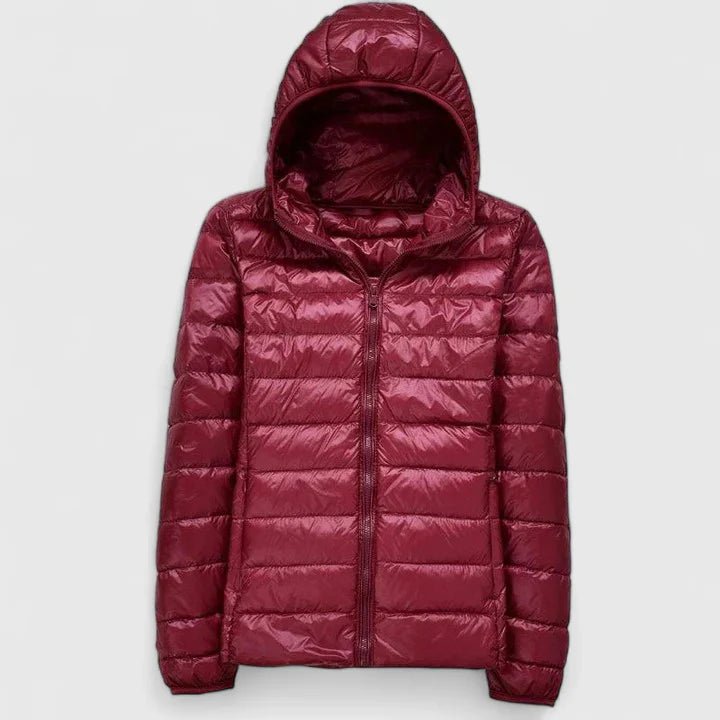 Women's Slim Puffer Jacket - Burgundy
