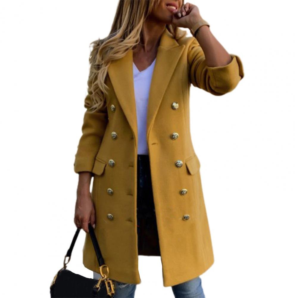 Women's Straight Wool Coat - Yellow