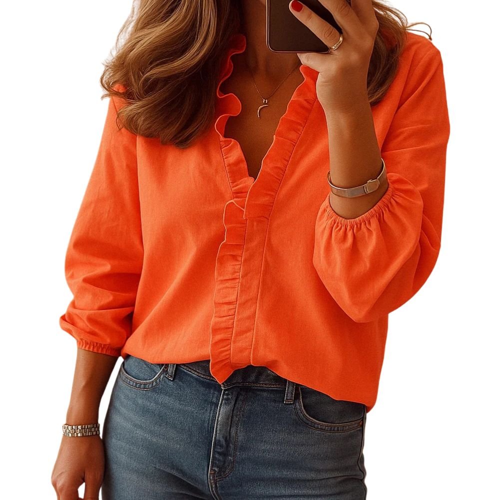 Women's V-Neck Blouse - Orange