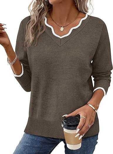 Women's V-Neck Sweater - Coffee