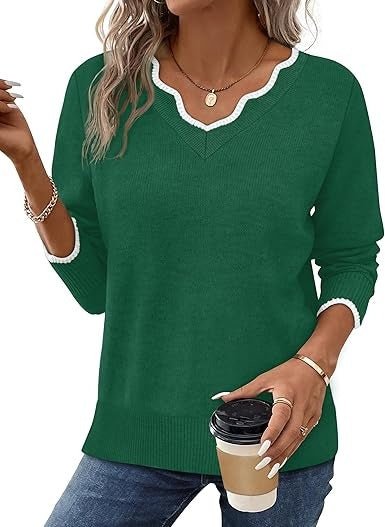Women's V-Neck Sweater - Green