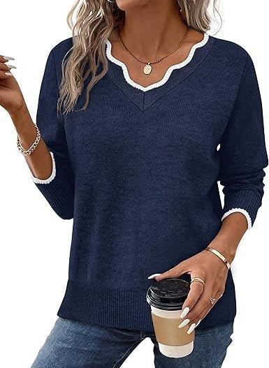 Women's V-Neck Sweater - Navy