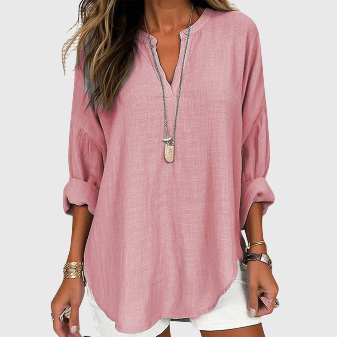 Women's V-Neck Tunic Blouse - Pink