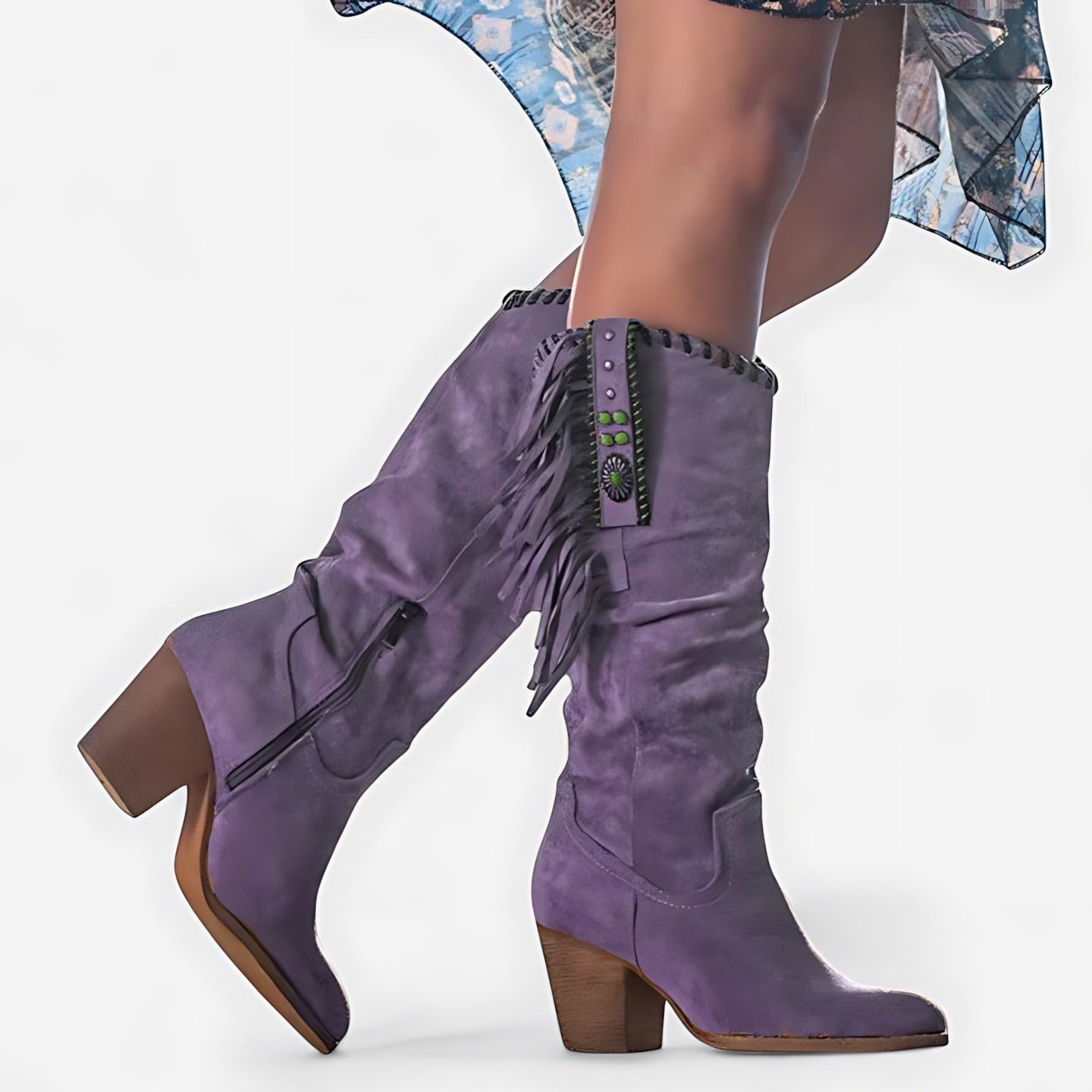 Knee High Western Boots - Purple