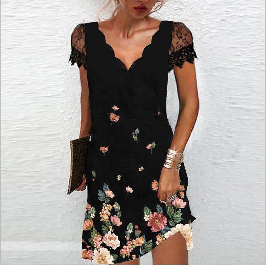 Lace Mini Dress - Flower