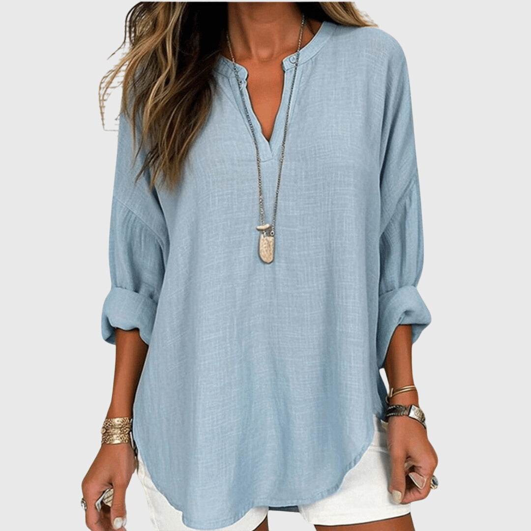 Laura Women's Cotton V Neck Tunic Blouse 1