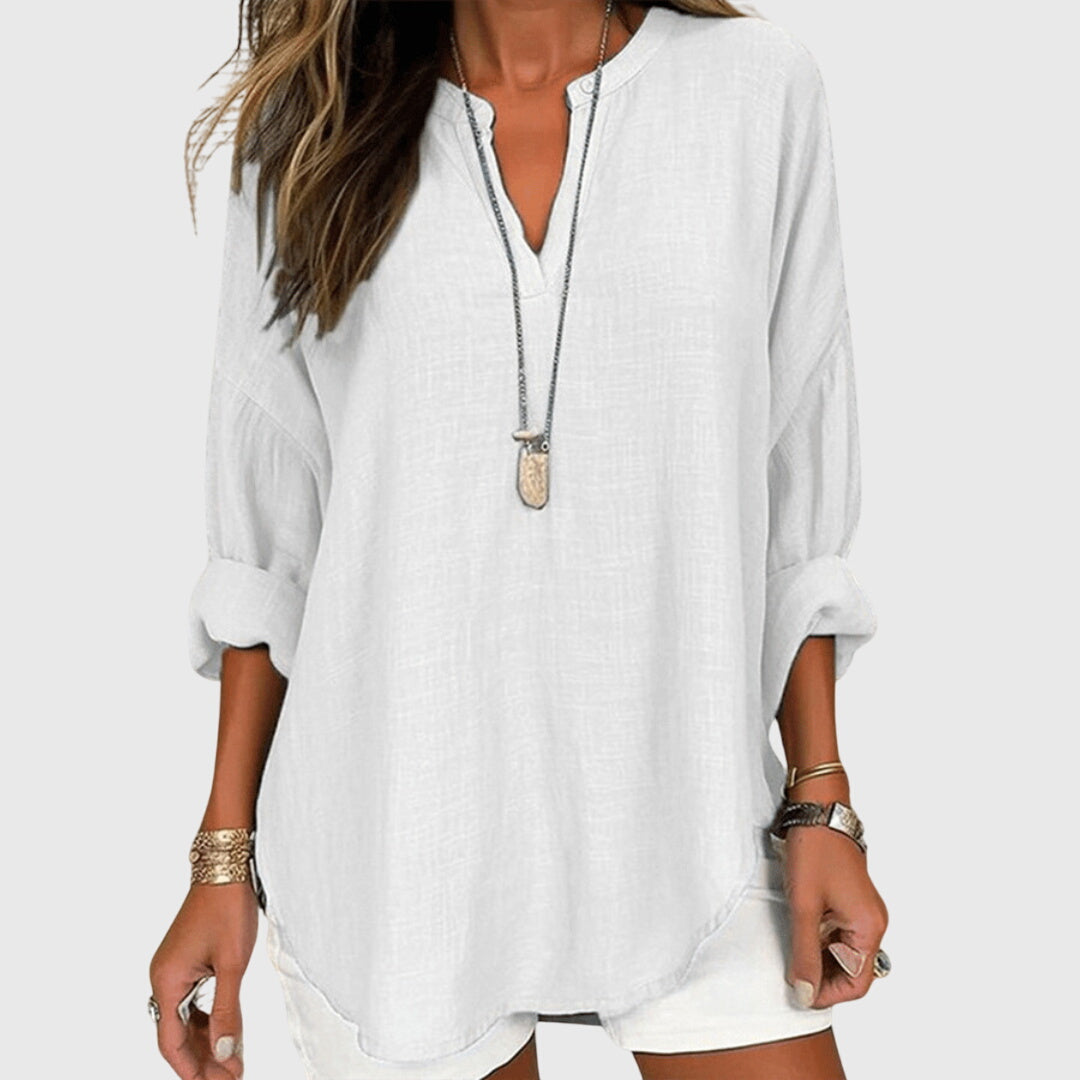 Laura Women's Cotton V Neck Tunic Blouse 2