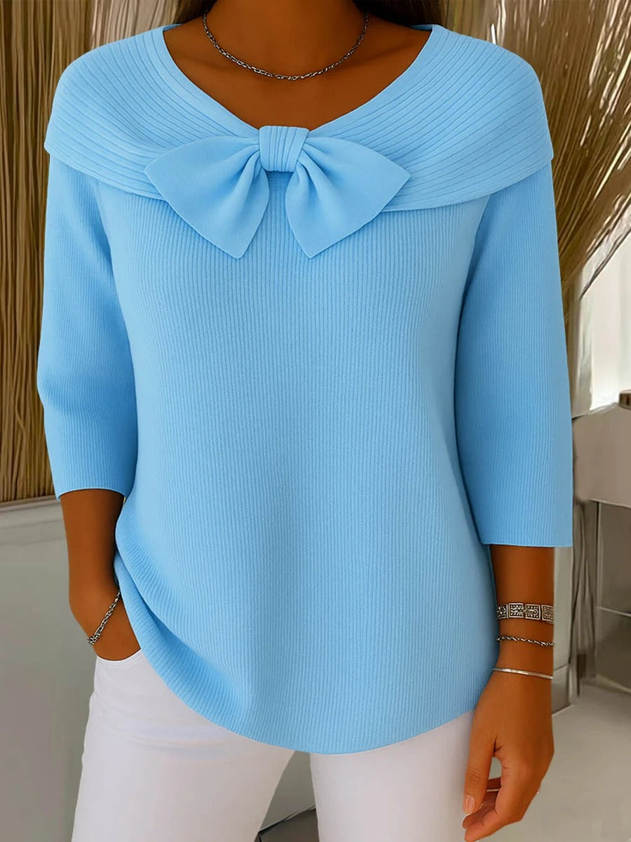 Lauren Women's Ribbed Bow Pullover Sweater 1