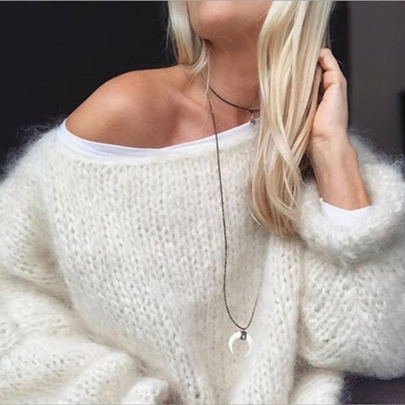 Women's Chunky Knit Crewneck Wool Sweater