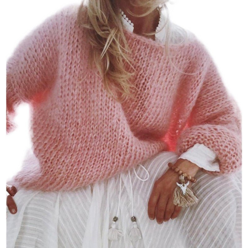Women's Chunky Knit Crewneck Wool Sweater