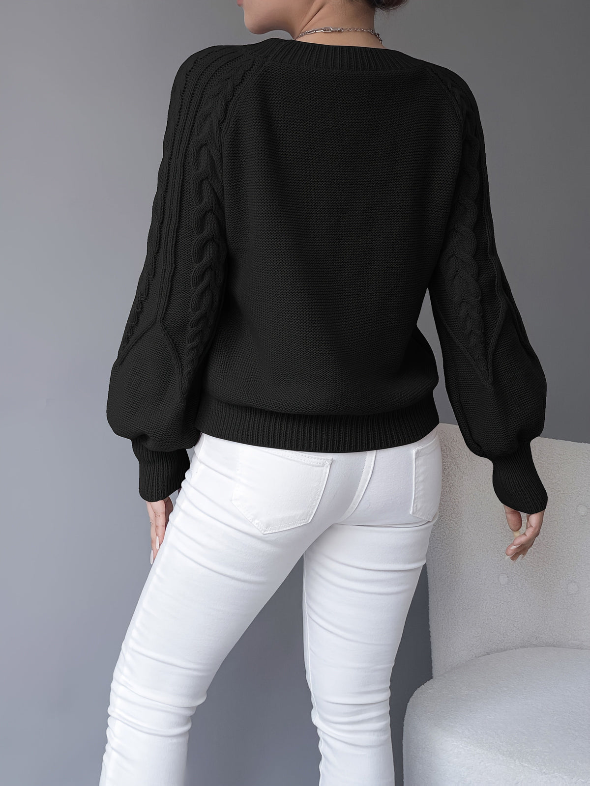 Women's Cropped Cable-Knit Wool Sweater