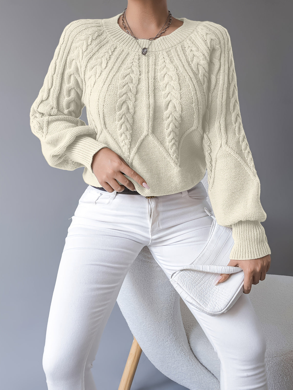 Women's Cropped Cable-Knit Wool Sweater