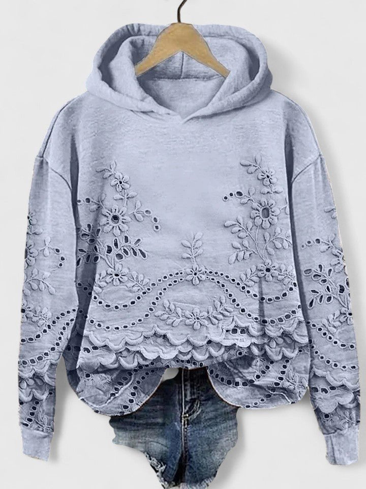 Women's Cropped Floral Hoodie - Blue