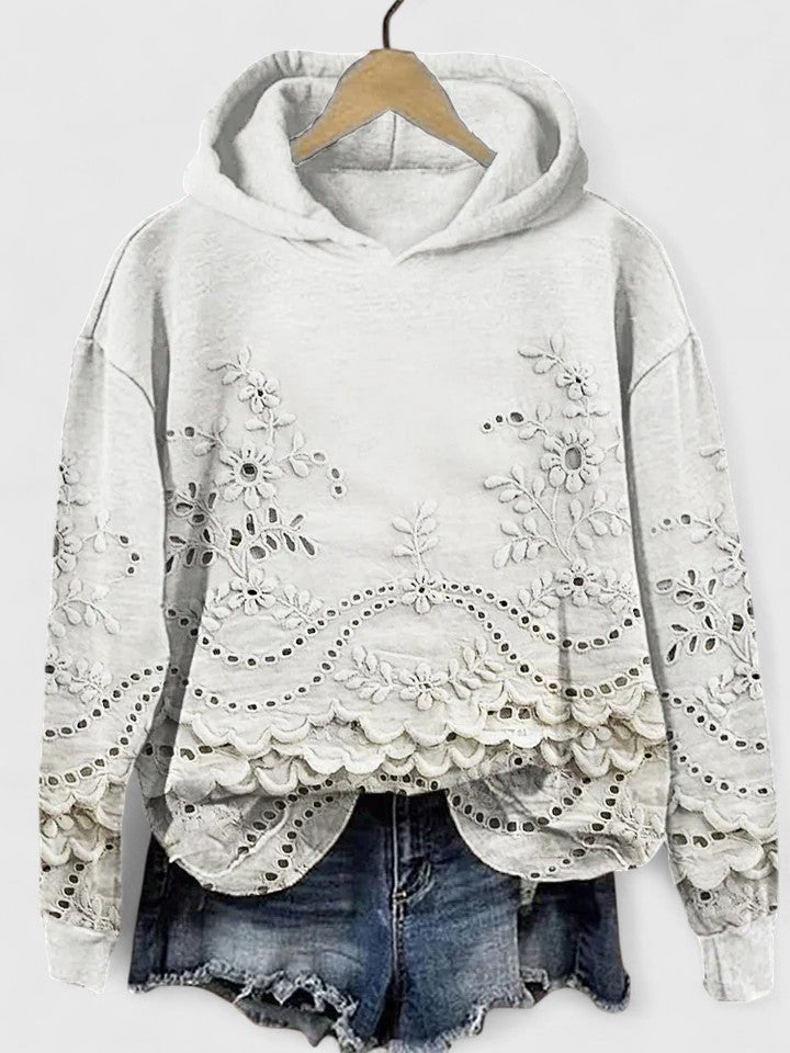 Women's Cropped Floral Hoodie - White