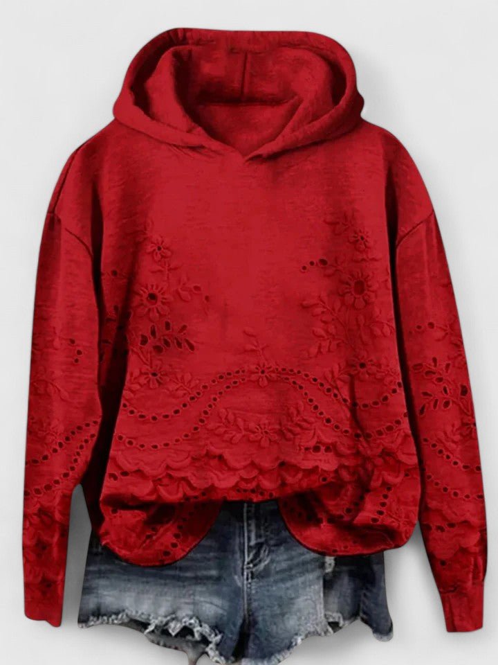 Women's Cropped Floral Hoodie - Red