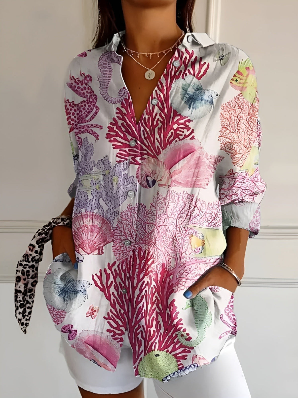 Women's Floral V-Neck Blouse - Pink