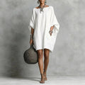 Oversized Batwing Tunic Dress - White