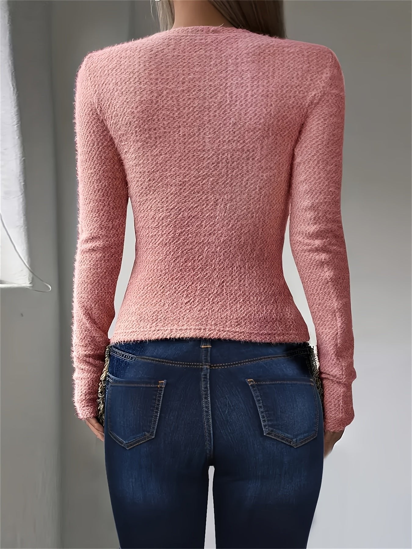 Women's Long Sleeve Slim Cropped Knit Top