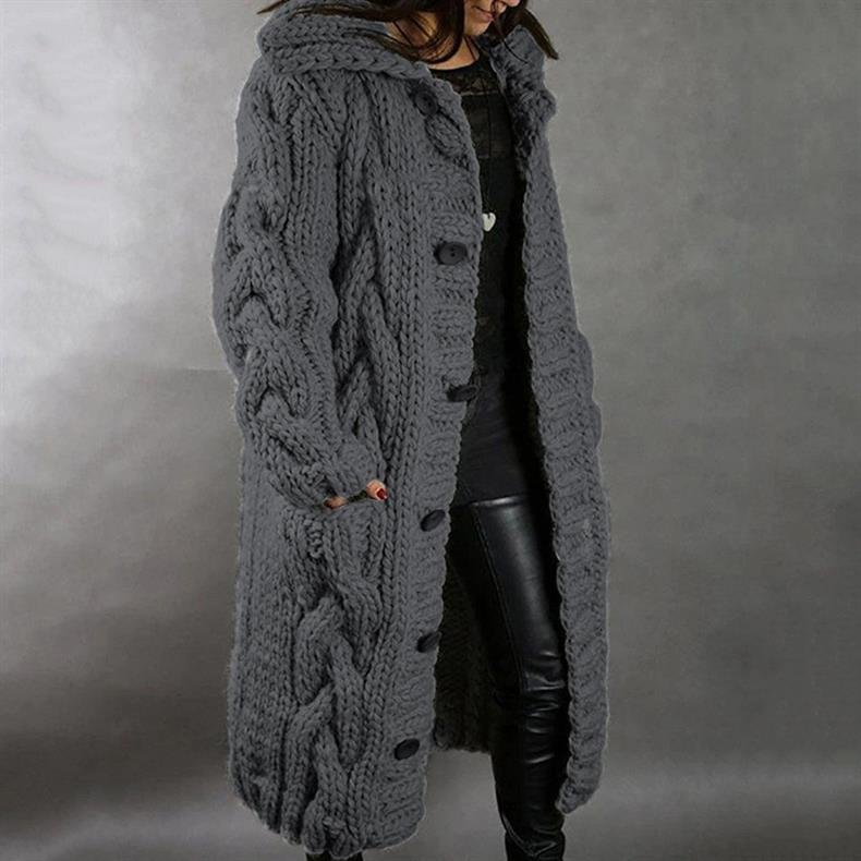 Women's Oversized Cable-Knit Cardigan Coat - Dark Gray