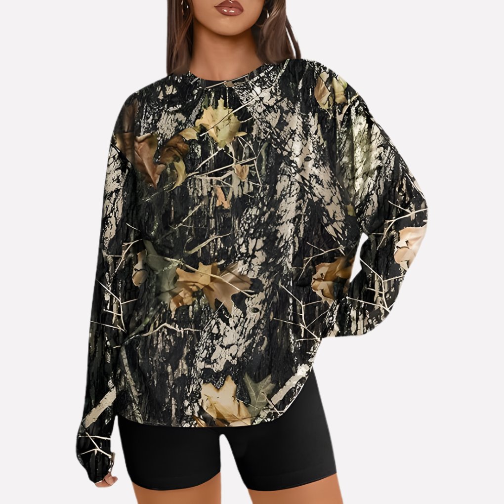 Women's Oversized Crewneck Sweatshirt - Camo Black