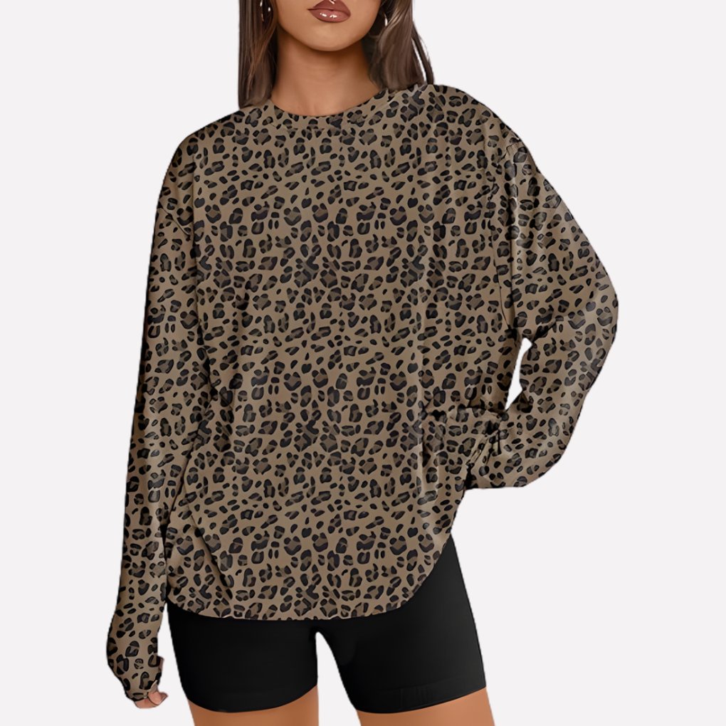 Women's Oversized Crewneck Sweatshirt - Leopard