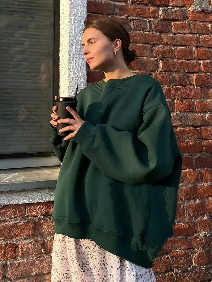 Women's Oversized Crewneck Sweatshirt - Dark green