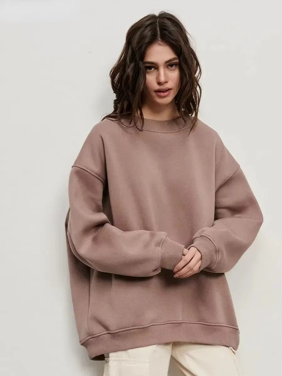 Women's Oversized Crewneck Sweatshirt - Light Brown