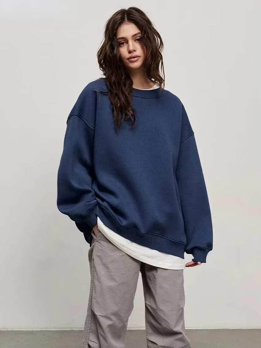 Women's Oversized Crewneck Sweatshirt - Navy Blue