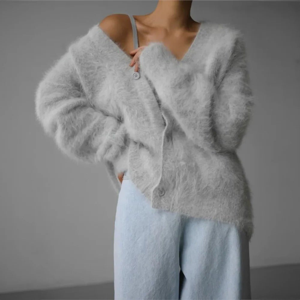 Women's Oversized V-Neck Cardigan - Gray