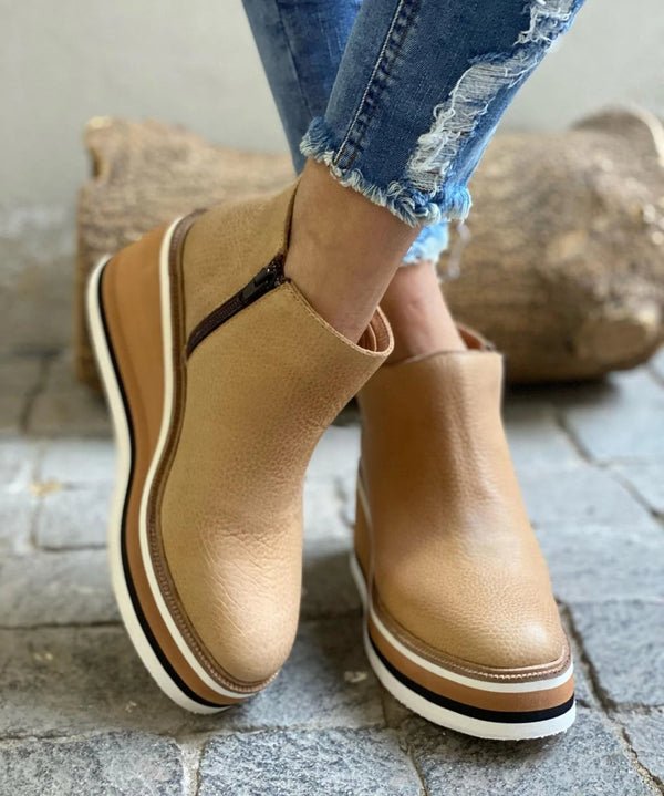 Women's Platform Wedge Ankle Boots - Beige