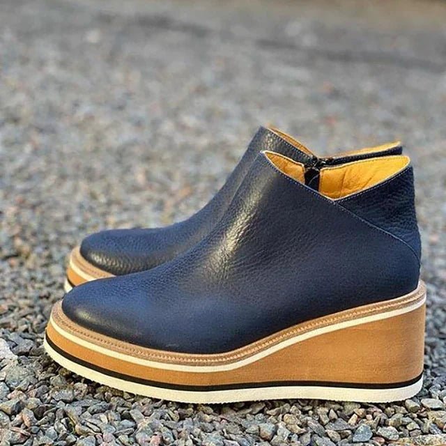 Women's Platform Wedge Ankle Boots - Blue