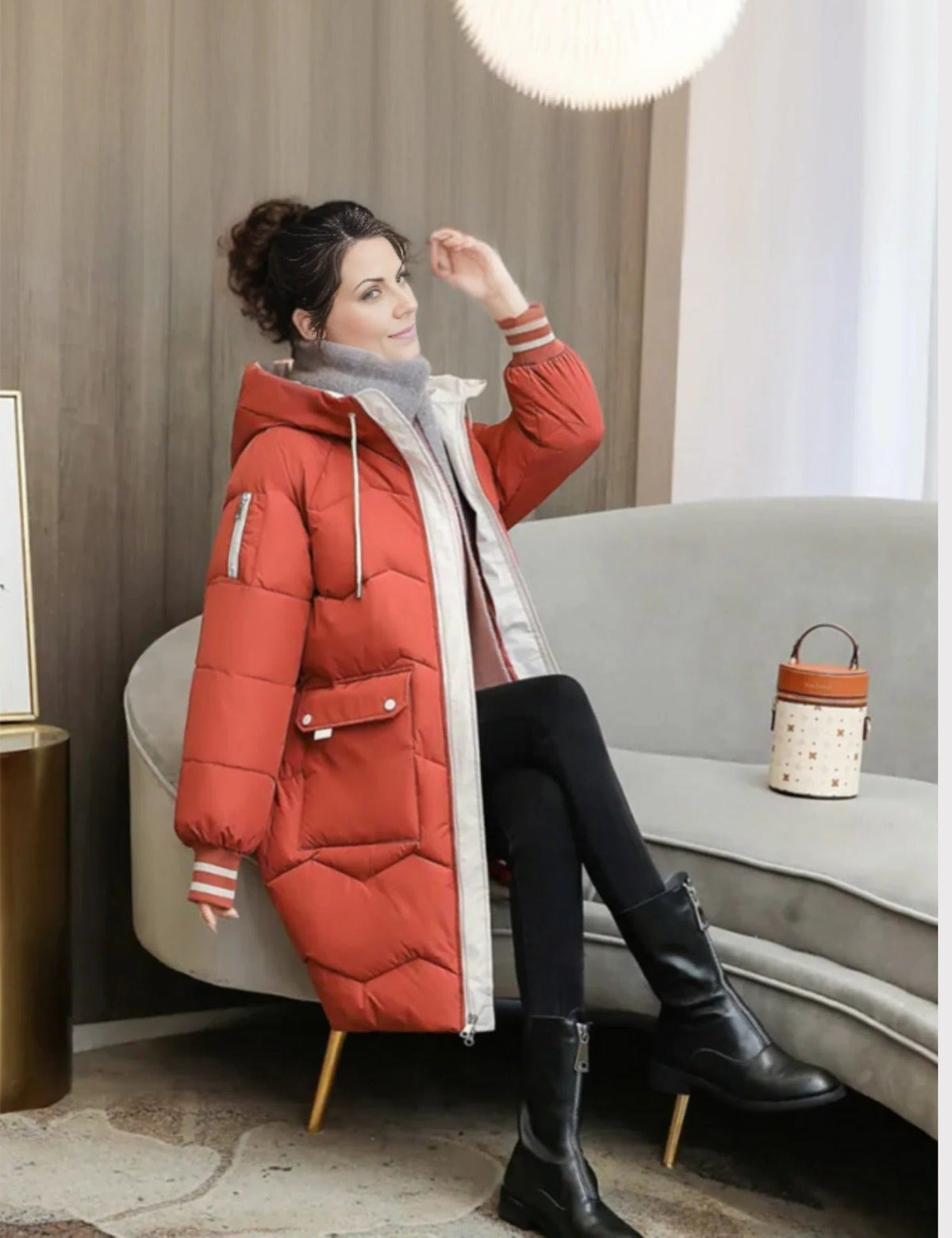 Women's Quilted Hooded Puffer Coat - Red