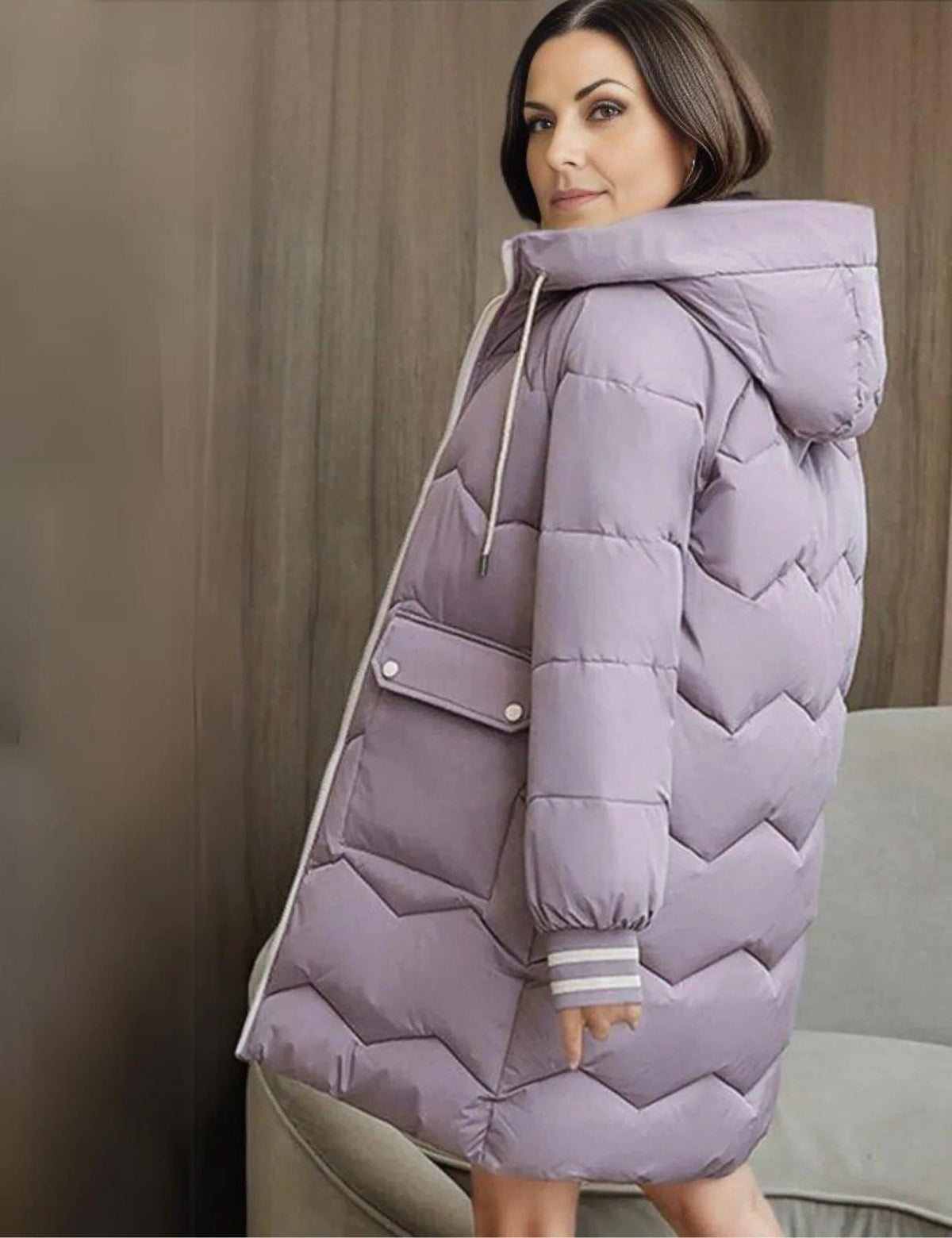 Women's Quilted Hooded Puffer Coat - Purple