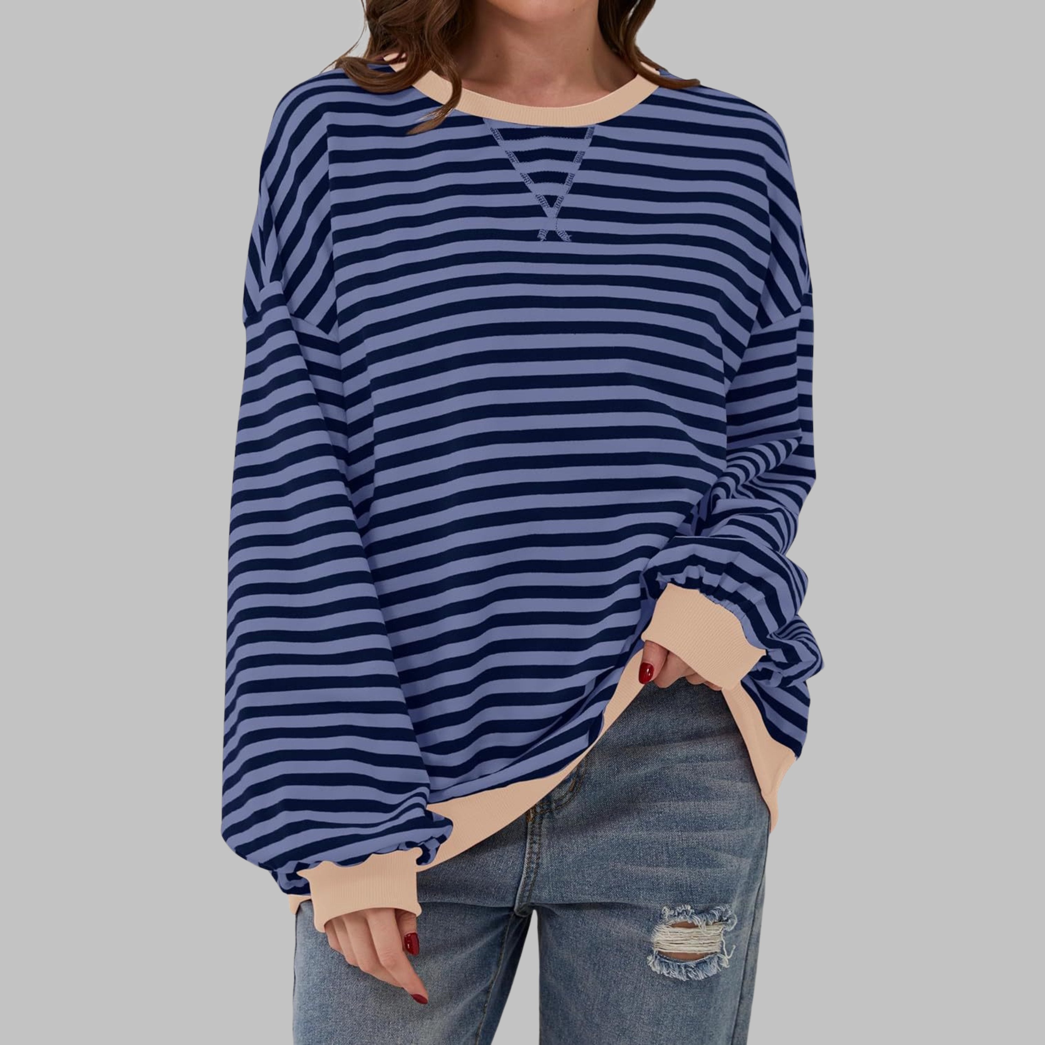 Women's Striped Oversized Sweatshirt - Blue