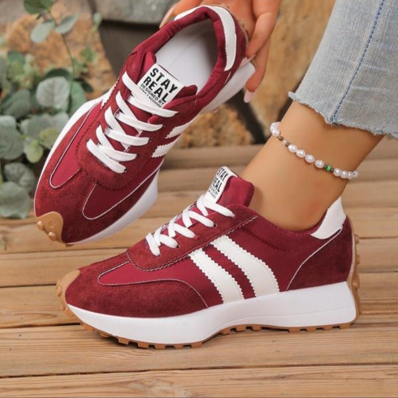 Women's Striped Platform Sneakers - Red